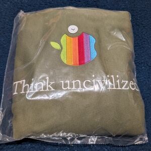 Uncivilized Mens Hooded Sweatshirt Embroidered 'Think Uncivilized' Olive Size L
